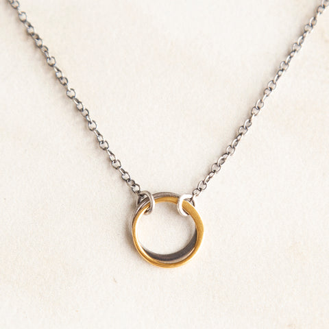 Delicate 12mm Mixed Metal Circle Necklace