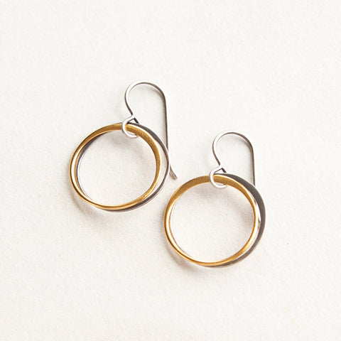 Delicate 15mm Mixed Metal Circle Earrings