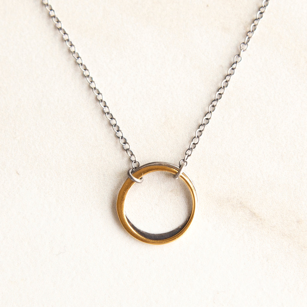 Delicate 15mm Mixed Metal Circle Necklace