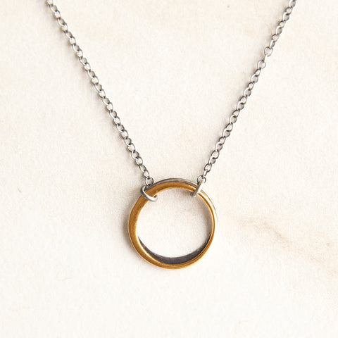 Delicate 15mm Mixed Metal Circle Necklace
