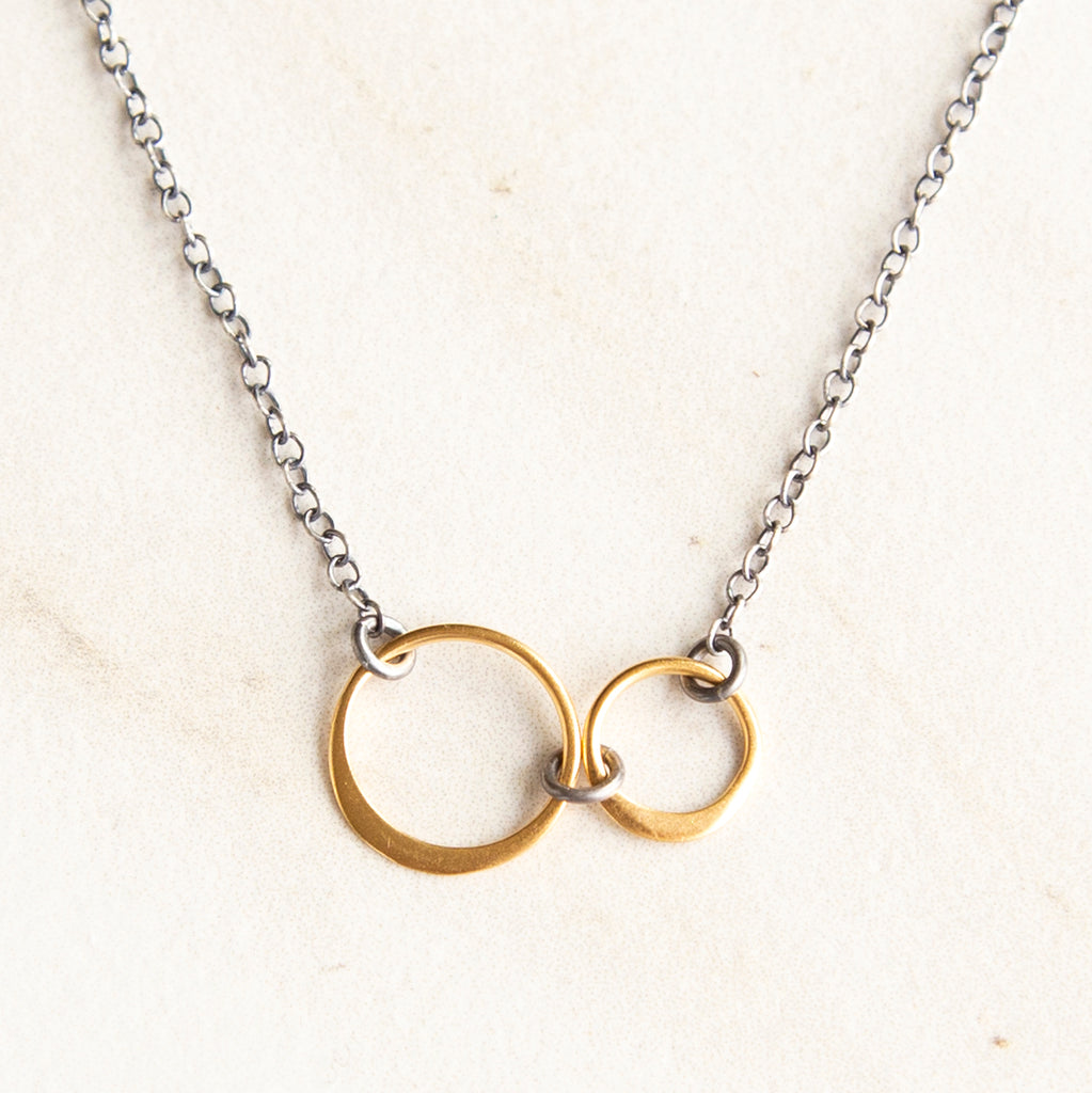 Delicate 2 Circle Mixed Metal Necklace