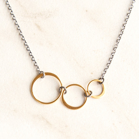 Delicate 3 Circle Mixed Metal Necklace
