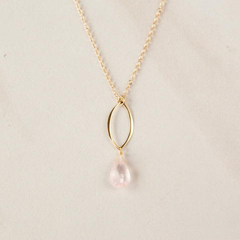Rose Quartz on Gold Marquis Necklace