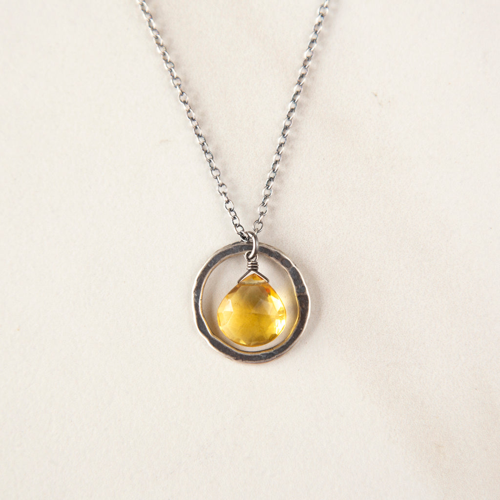 Yellow Citrine in Bold Ring Necklace