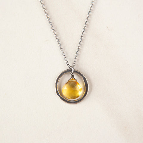Yellow Citrine in Bold Ring Necklace