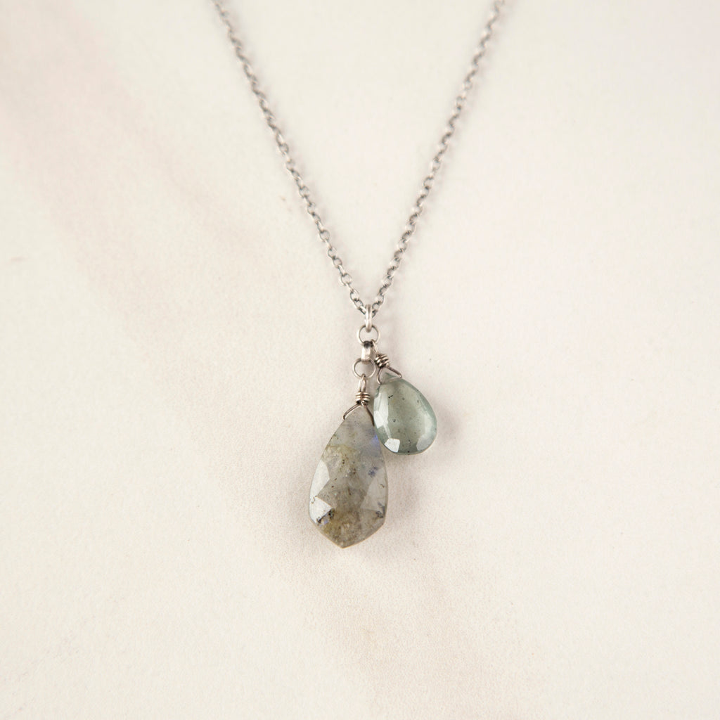 Rhombus Labradorite & Moss Aquamarine Necklace
