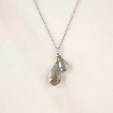 Rhombus Labradorite & Moss Aquamarine Necklace