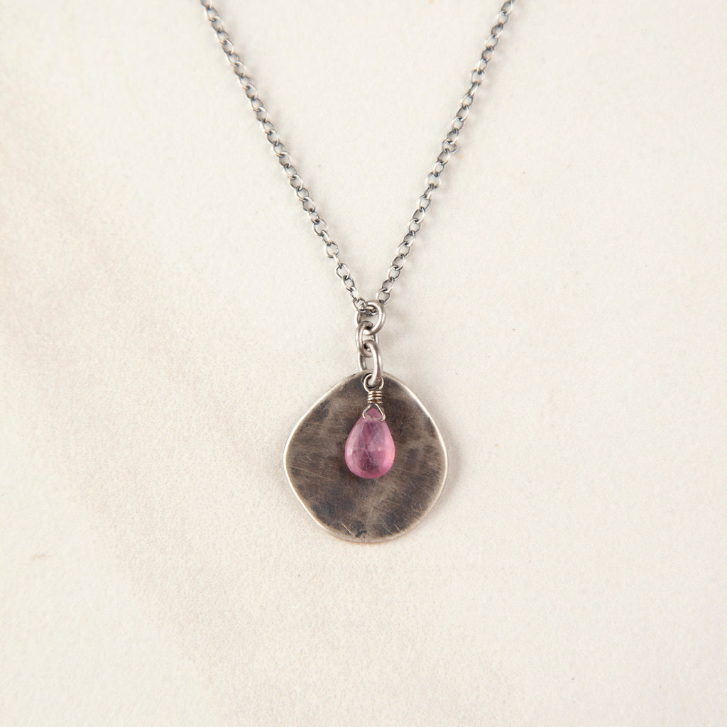 Pink Sapphire & Textured Silver Disc