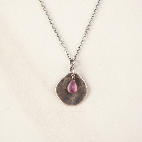 Pink Sapphire & Textured Silver Disc