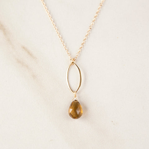 Whiskey Quartz on Gold Marquis Necklace