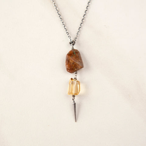 Large Tourmalated Quartz on Silver Ring Necklace