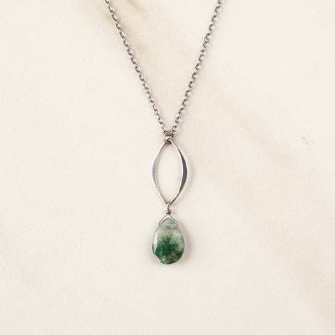 Moss Agate on Silver Marquis Necklace