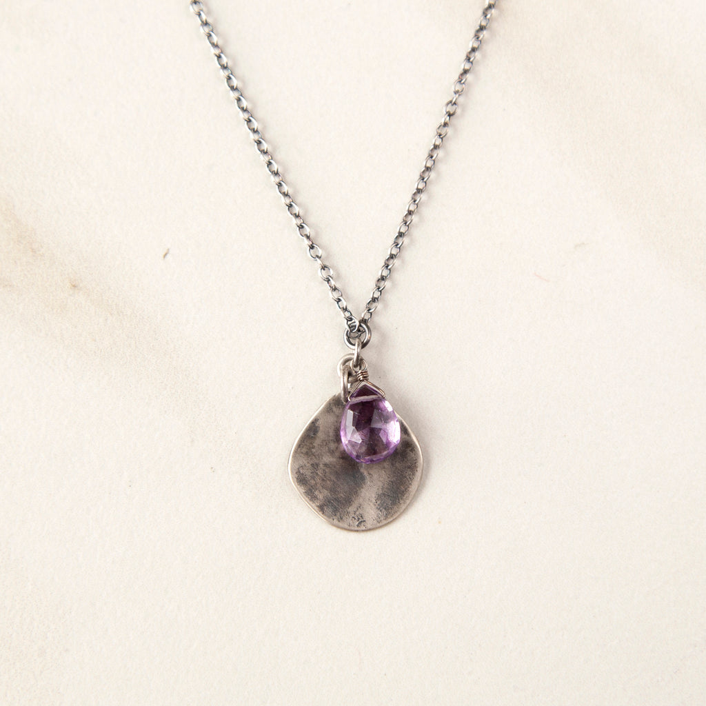 Amethyst & Oxidized Silver Disc Necklace