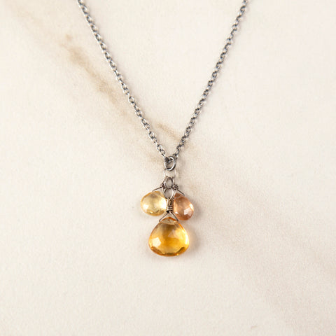 Citrine & Topaz on Oxidized Sterling Silver Necklace