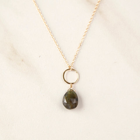 Labradorite on Gold Ring Necklace
