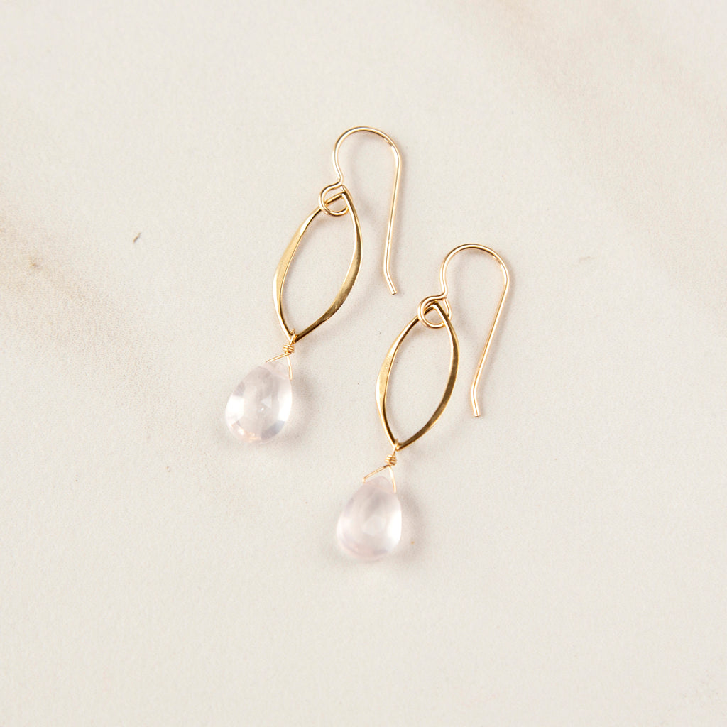 Rose Quartz on 14k Gold-fill Marquis Earrings