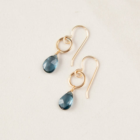 London Topaz on Small Gold Ring Earrings
