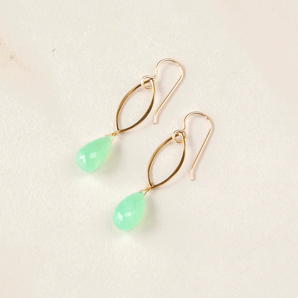 Chrysoprase Drops on Gold Marquis Earrings