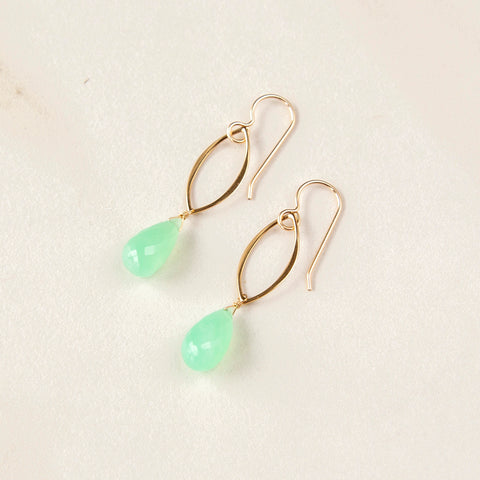 Chrysoprase Drops on Gold Marquis Earrings