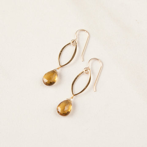 Whiskey Quartz on Marquis Earrings (Gold or Silver)