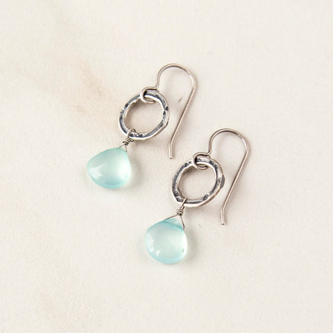 Blue Chalcedony on Textured Silver Ring Earrings