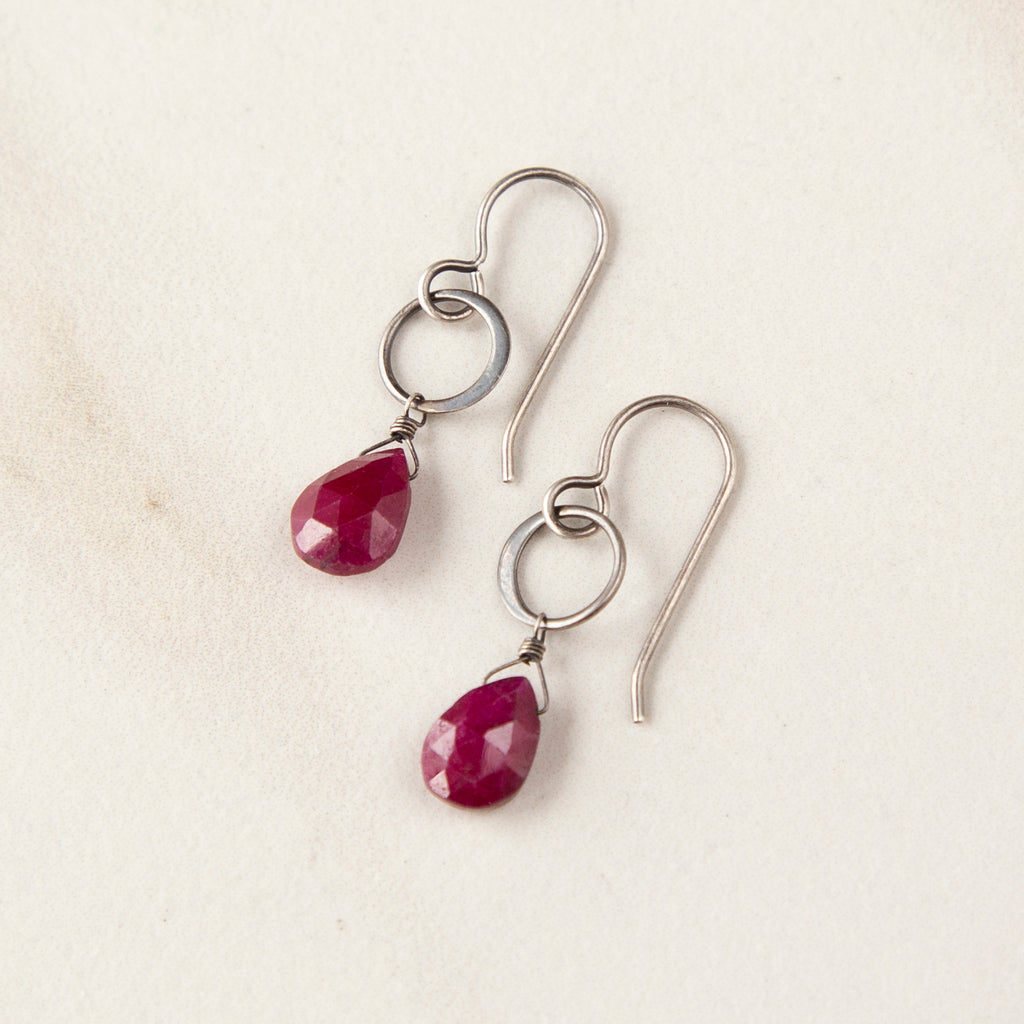 Ruby on Oxidized Sterling Silver Ring Earrings