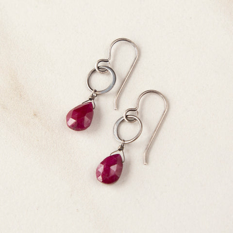 Ruby on Oxidized Sterling Silver Ring Earrings
