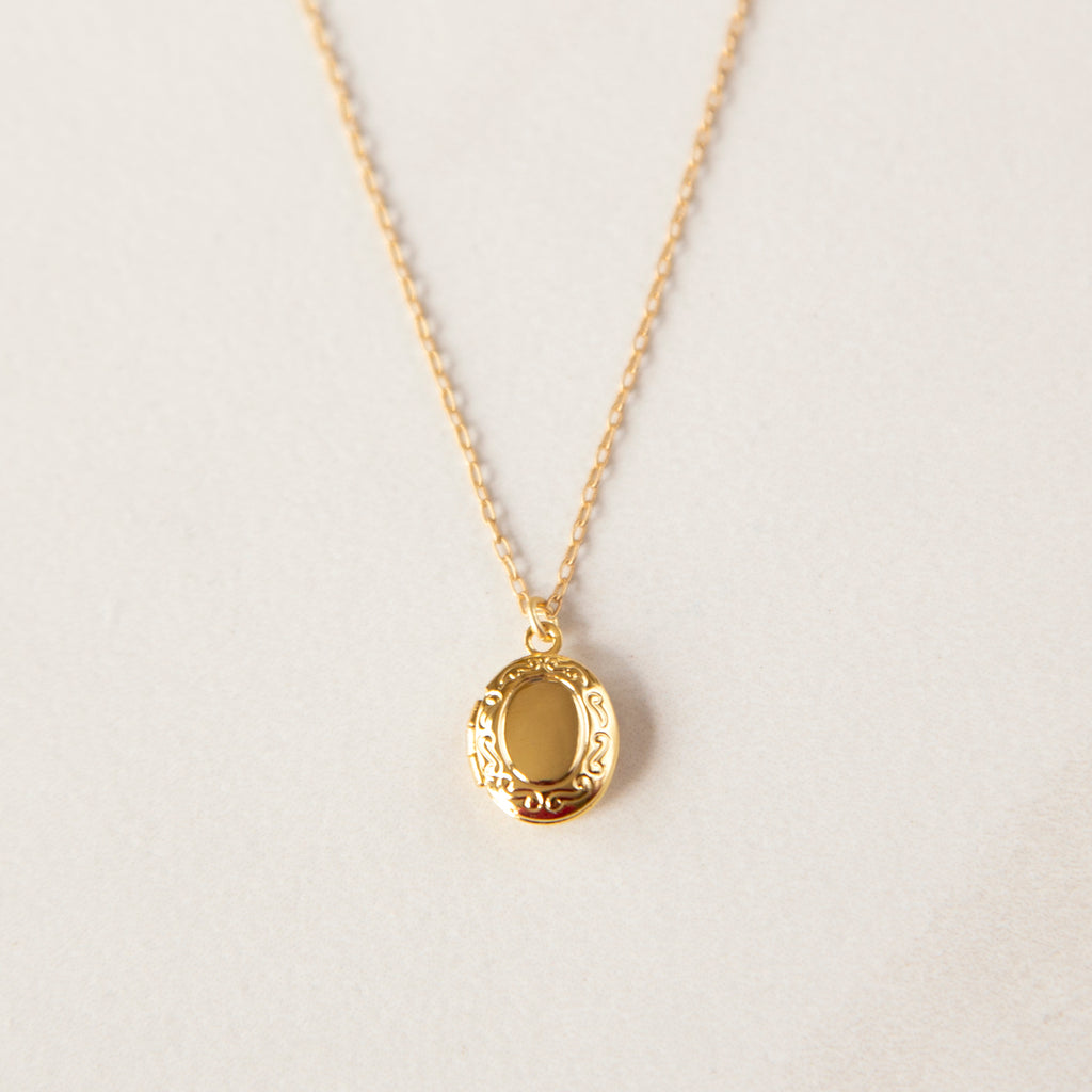 Tiny Oval Locket Necklace (Gold)