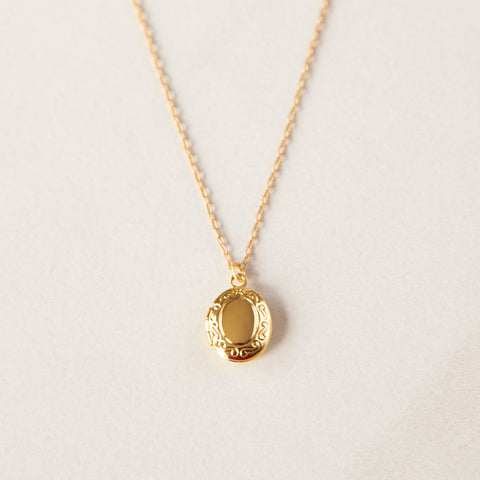 Tiny Oval Locket Necklace (Gold)