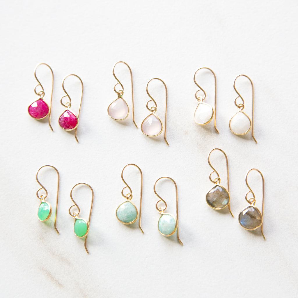 Bezel-wrapped Gemstone Earrings (Gold)