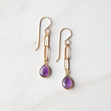 Teardrop Bezel-wrapped Gemstone Earrings (Gold)