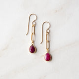 Teardrop Bezel-wrapped Gemstone Earrings (Gold)