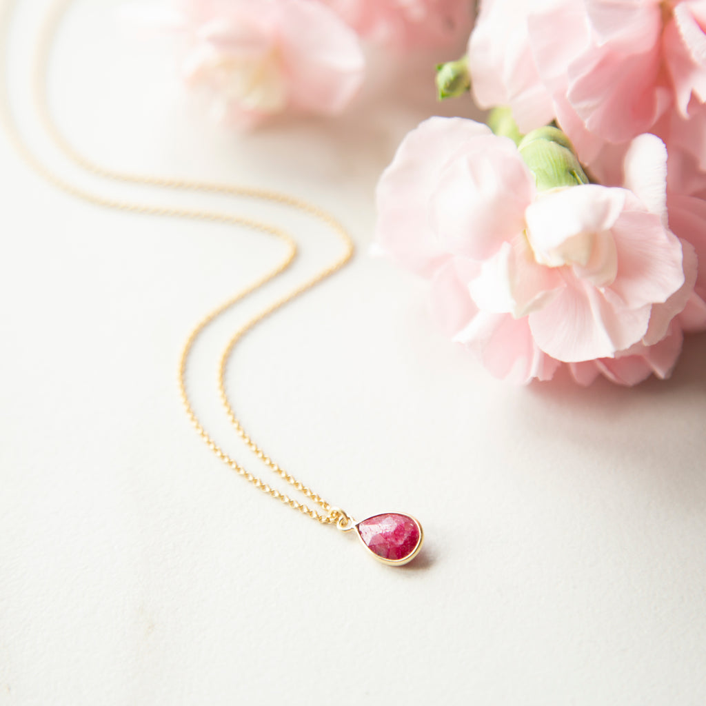 Teardrop Bezel-wrapped Gemstone Necklace