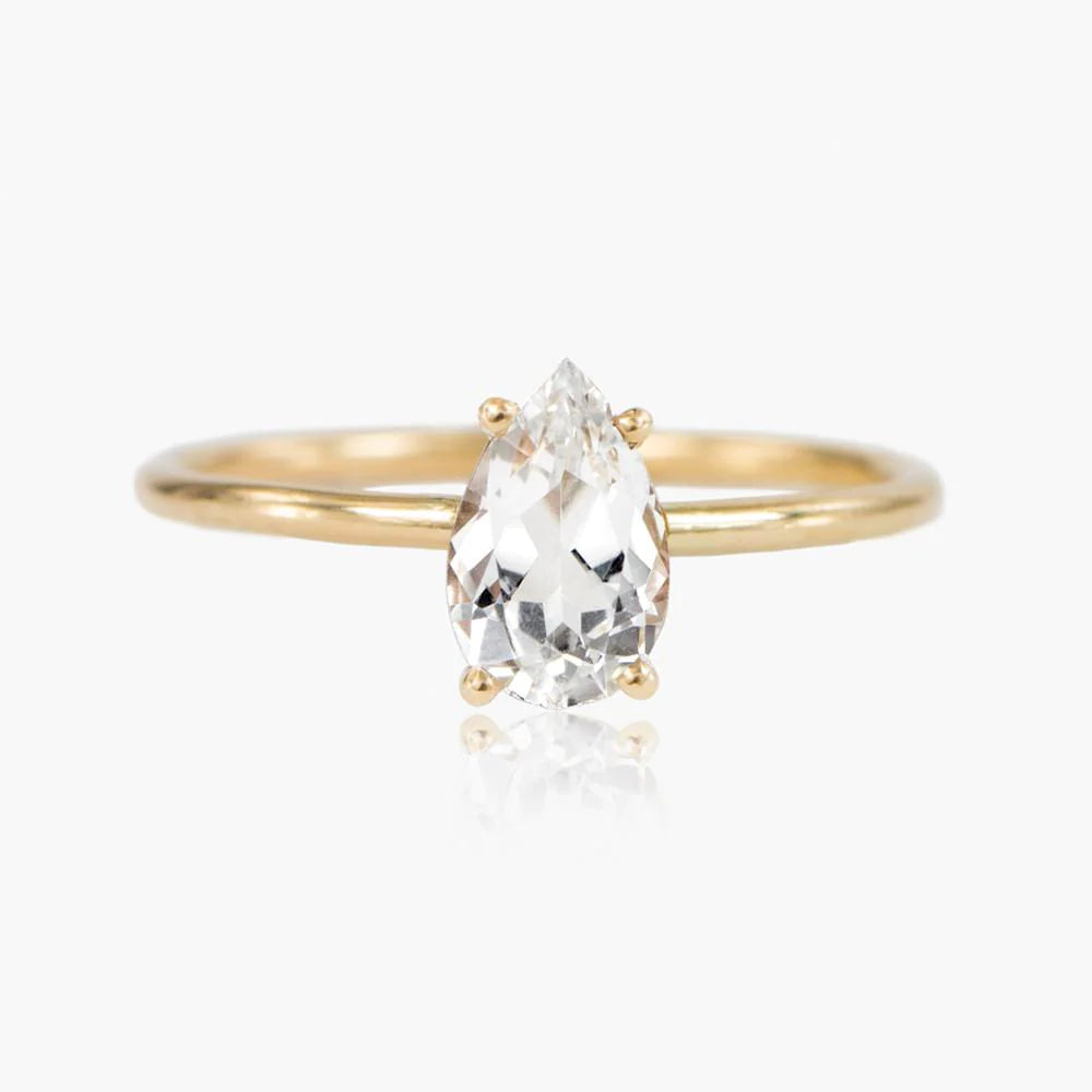 Pear cut White Sapphire Ring TASI Designs